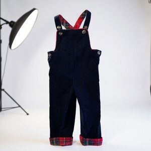 Max Studio Baby Overalls 12M Navy Plaid Lined Holiday Winter Outfit Unisex Cute